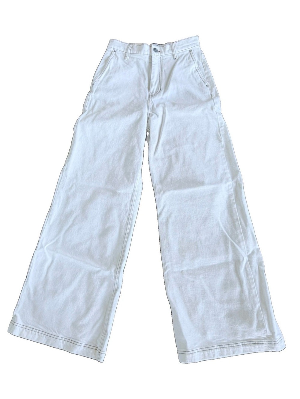 MUNTHE Off White Wide Leg Jeans • US 12 • 99% Organic Cotton • Rare Brown Stitch